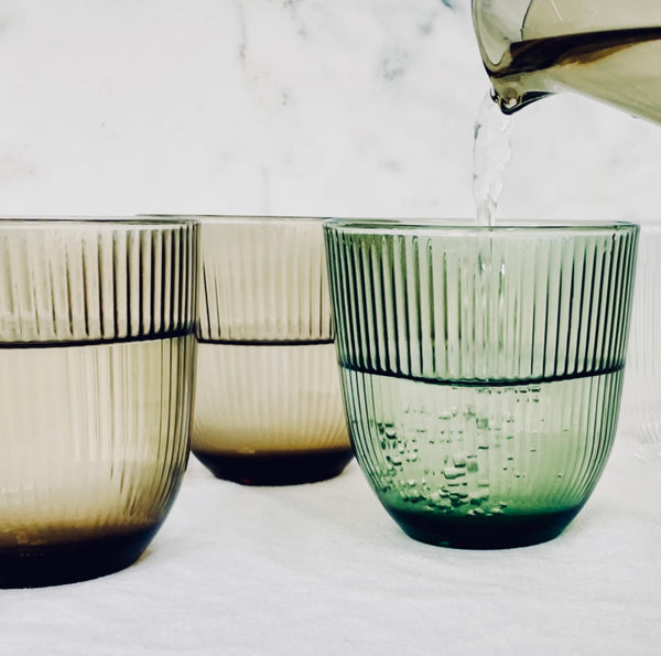 Ribbed Glass Tumbler (Set of 2) Clear, Smoke, Olive and Amber