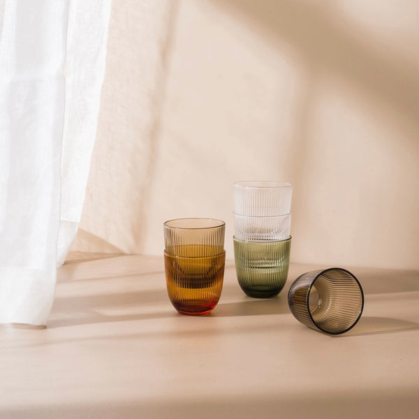 Ribbed Glass Tumbler (Set of 2) Clear, Smoke, Olive and Amber
