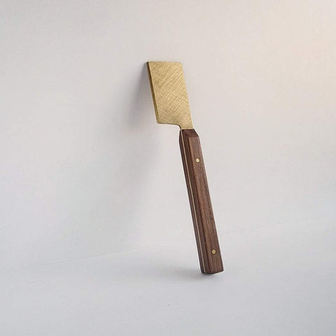handmade wooden and brass cheese knife