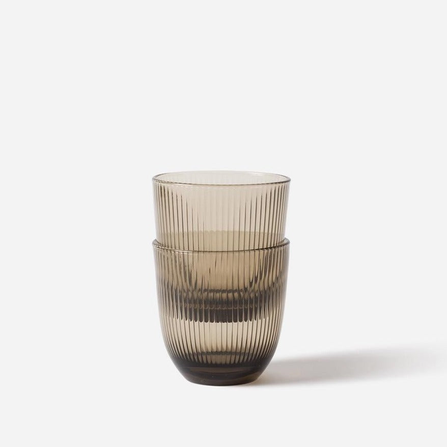 Ribbed Glass Tumbler (Set of 2) Clear, Smoke, Olive and Amber – Kim & Eve