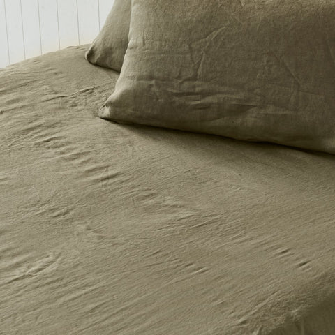 Pure Linen Fitted Sheet Army Green