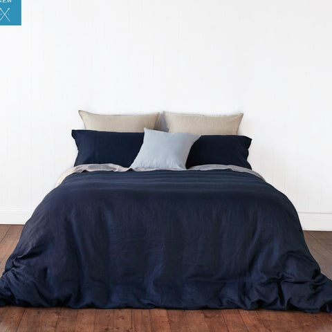 Pure Linen Quilt Cover -Classic Navy