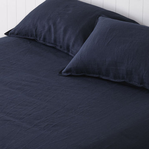 Pure Linen Fitted Sheet -Classic Navy