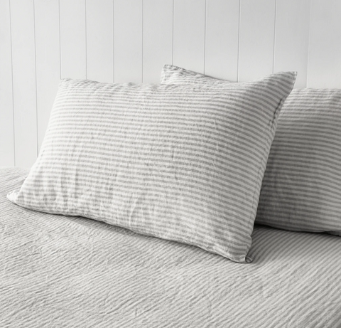 Misty Bay Stripe Pure Linen pillowcases (sold as pair)