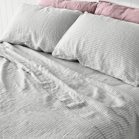 Misty Bay Stripe pure linen flat sheets