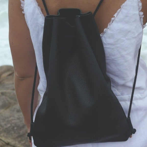 black leather backpack