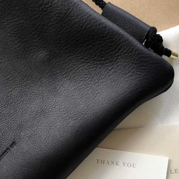black handmade leather shoulder bag