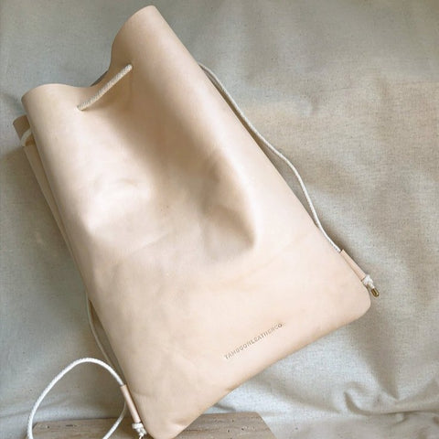 Handmade leather rucksack in blush
